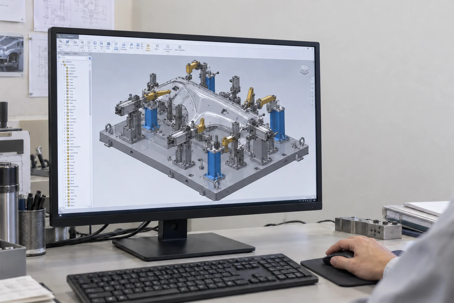 提案用サンプル画像：治具の3D CADモデルを使った機械設計作業